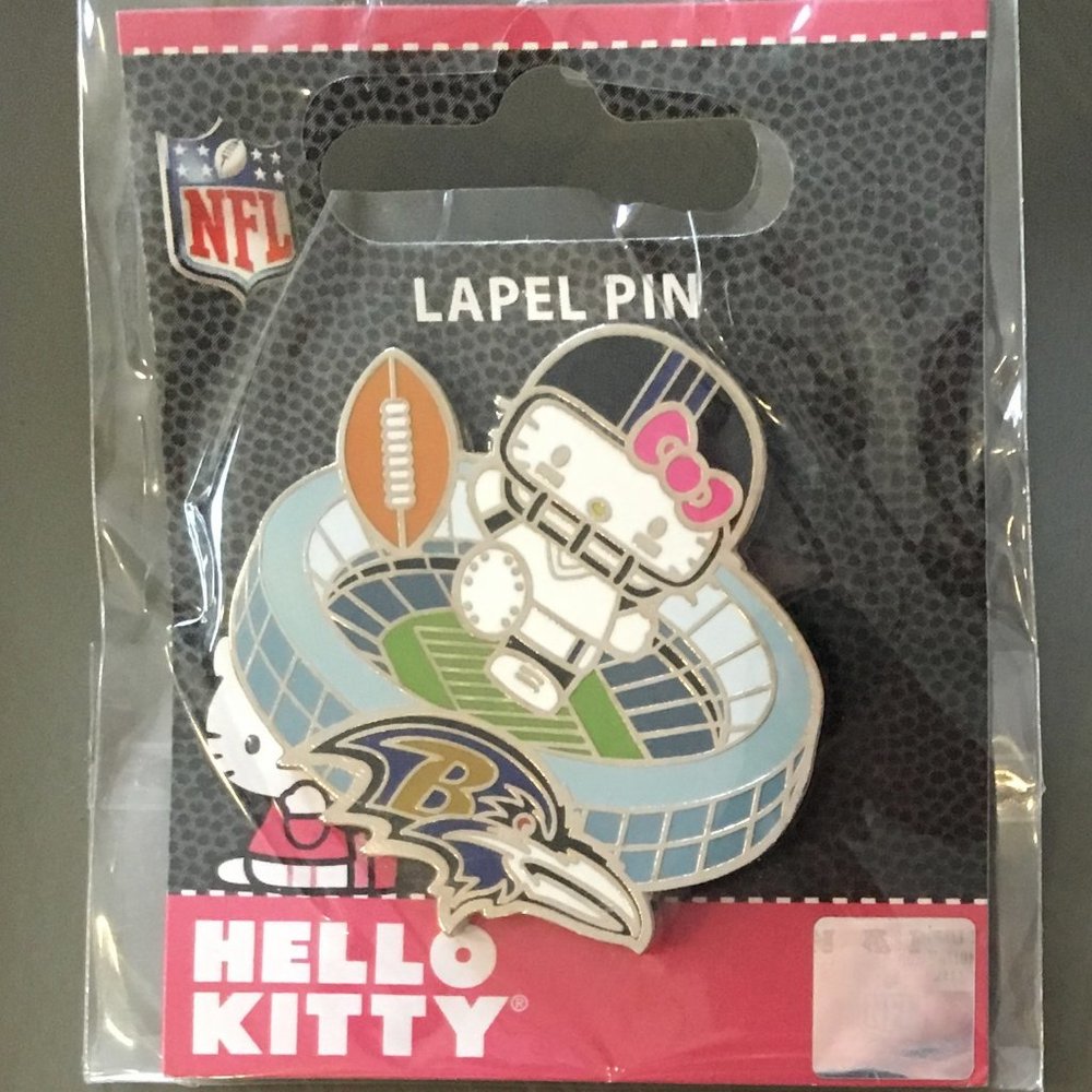 NEW! Hello Kitty x NFL Baltimore Ravens Pins x2 + Earrings